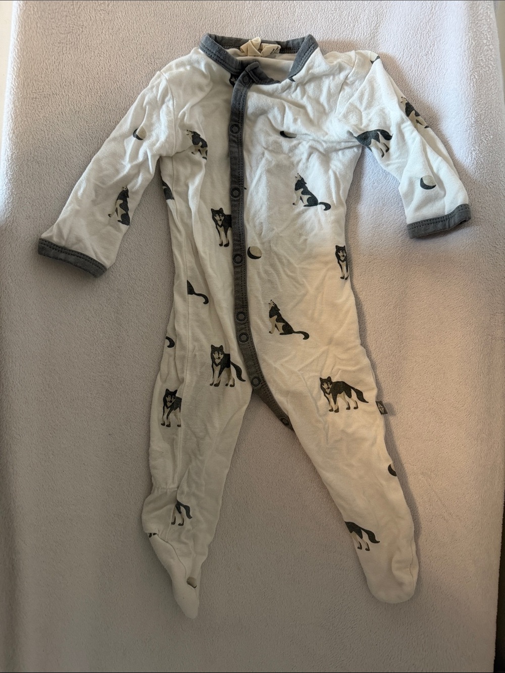 Kyte BABY White Footie with Gray Trim and Husky Prints